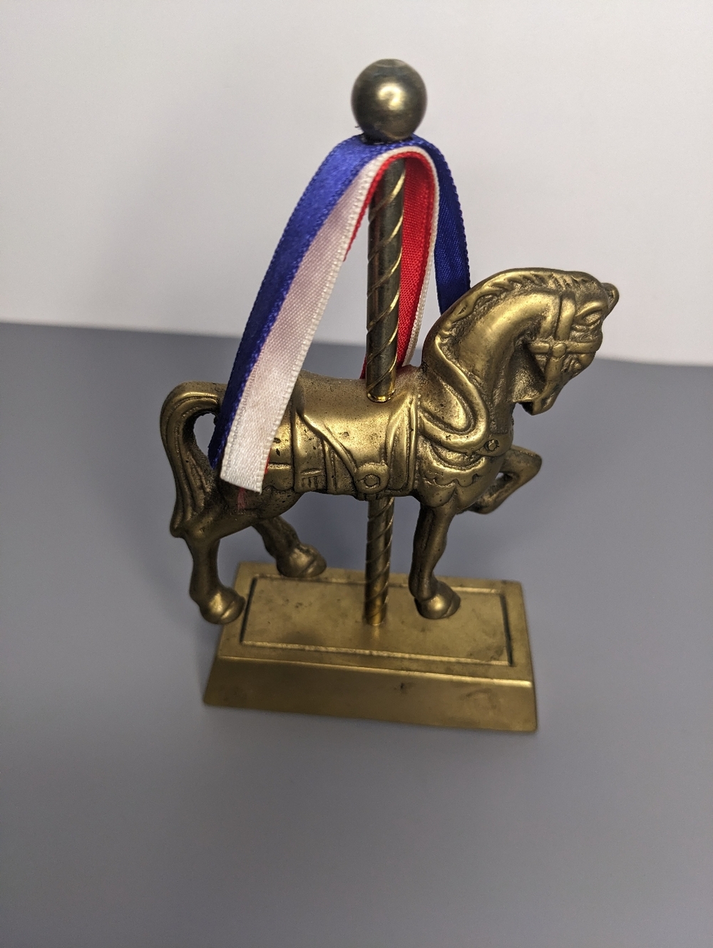 Vintage Brass Tone Carousel Horse Figurine Heavy Cast Metal 1980s Decor